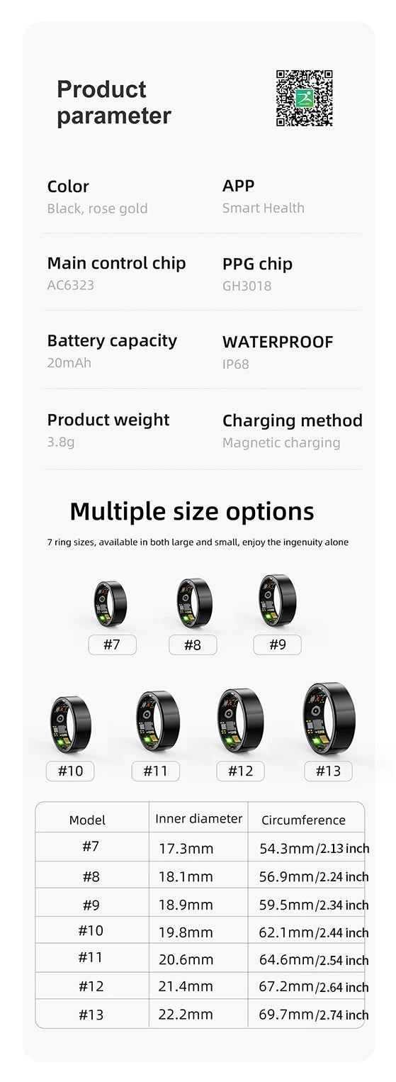 Hälsoring – Sömnövervakning, Puls- och Blodsyremätare